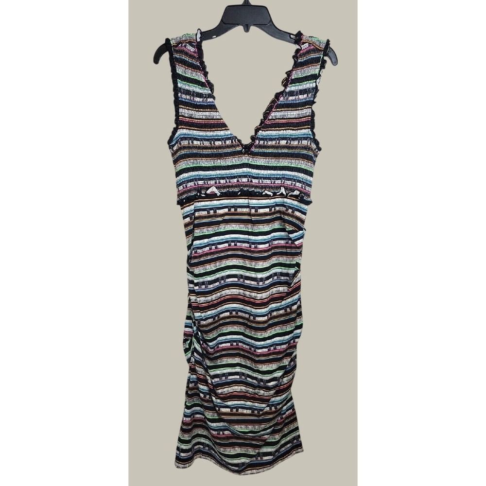 Nicole Miller Collection Dress Y2K Boho Ruched Bodycon Striped Multicolor Large